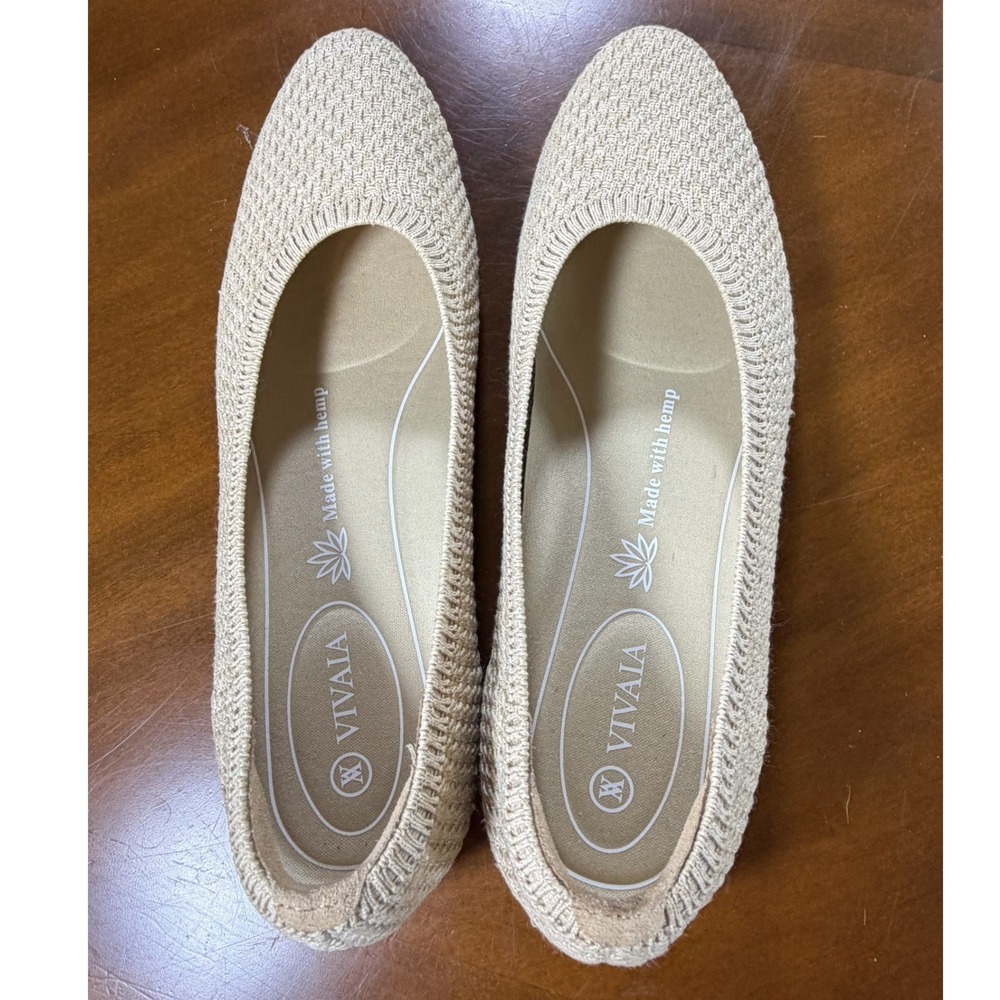 VIVAIA Aria 5° Pointed Toe Flats Women 40/9.5 Ballet Beige Knit Sustainable Hemp - Picture 5 of 9